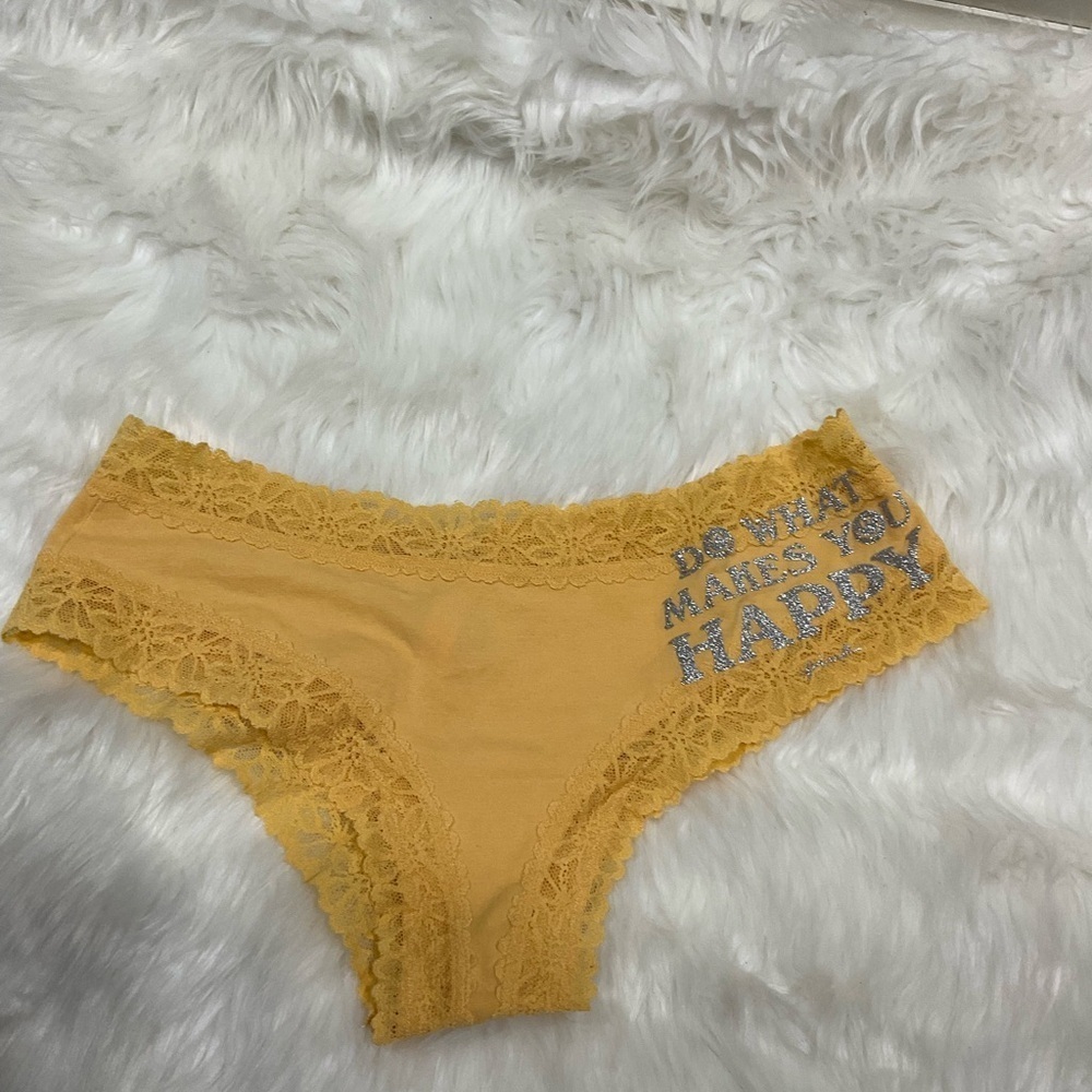 PINK Victorias Secret Yellow Lace Trimmed Panties